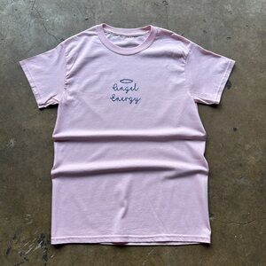 (M) Angel Energy Embroidered Pink Tee